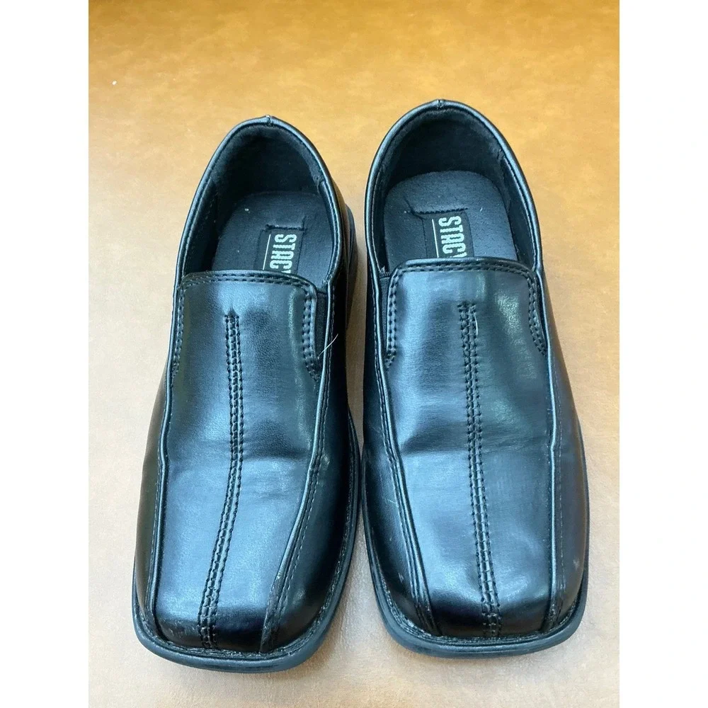 Stacy Adams Nate Loafers Boys Size 11 Black Square Toe Slip On Shoes